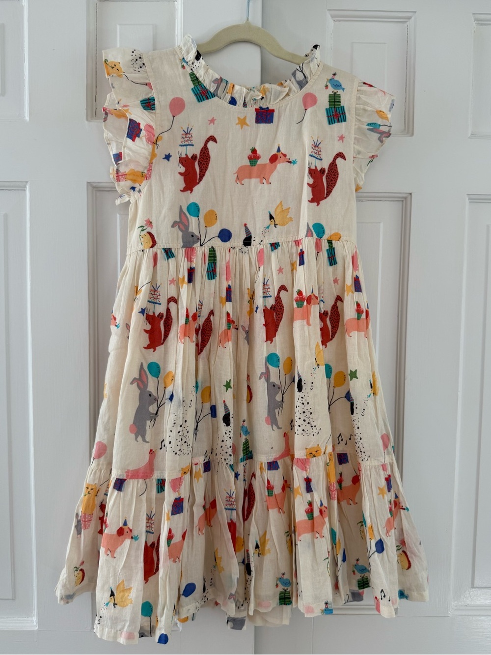 Pink Chicken Birthday Party Animal Print Tiered Dress Size 10Y